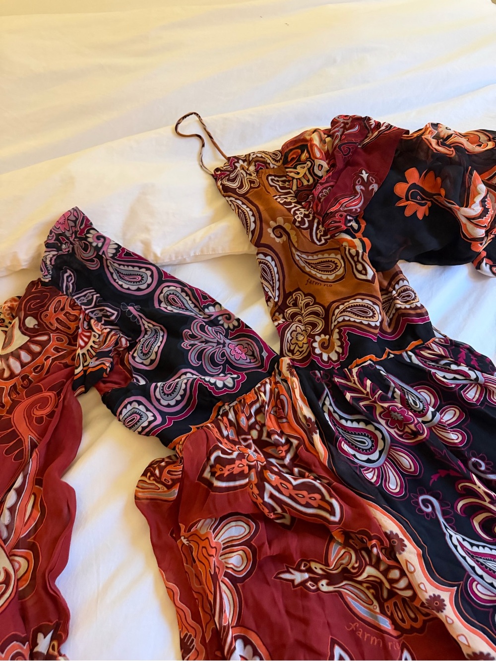 FARM Rio Multicolor Paisley Backless Maxi Dress - Black, Red, Orange, Pink